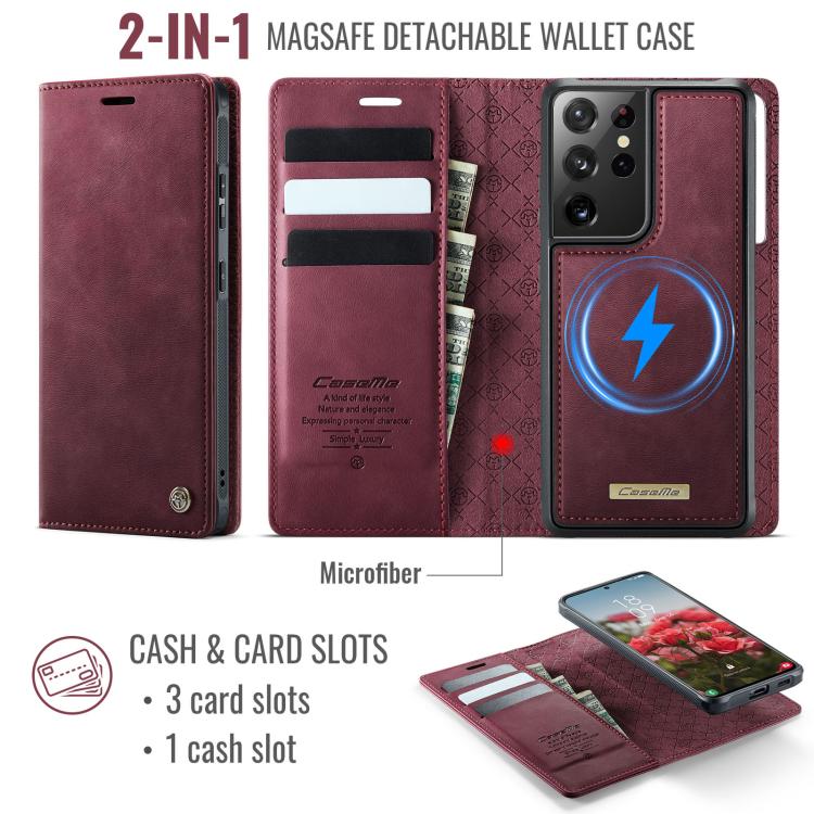For Samsung Galaxy S21 Ultra 5G CaseMe C49 Magnetic RFID Blocking Detachable Wallet Leather Phone Case