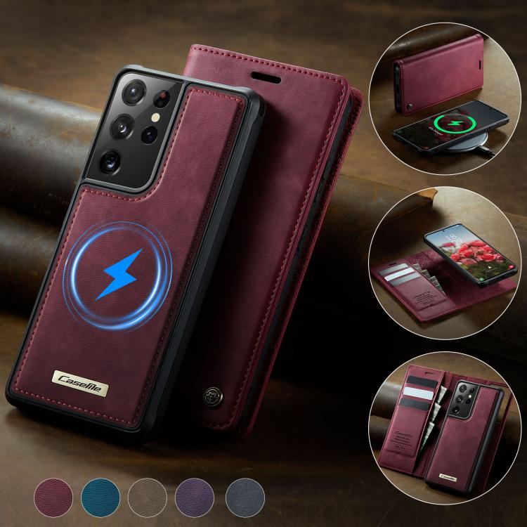 For Samsung Galaxy S21 Ultra 5G CaseMe C49 Magnetic RFID Blocking Detachable Wallet Leather Phone Case