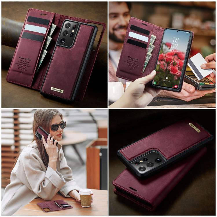 For Samsung Galaxy S21 Ultra 5G CaseMe C49 Magnetic RFID Blocking Detachable Wallet Leather Phone Case