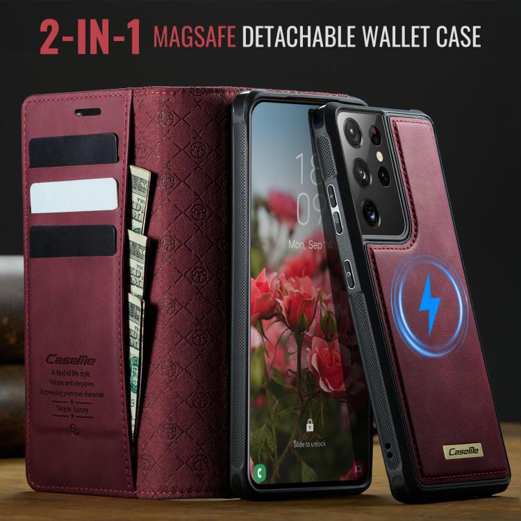 For Samsung Galaxy S21 Ultra 5G CaseMe C49 Magnetic RFID Blocking Detachable Wallet Leather Phone Case