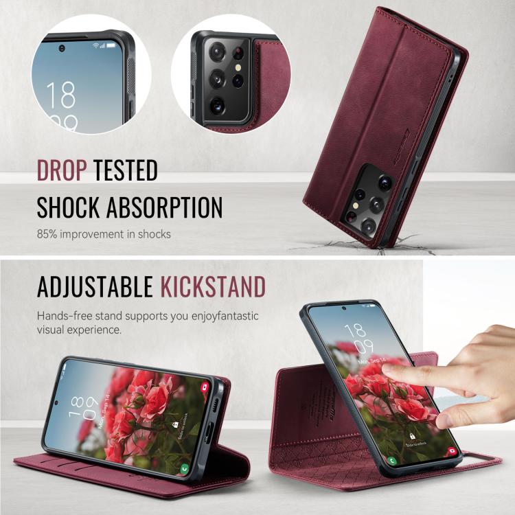 For Samsung Galaxy S21 Ultra 5G CaseMe C49 Magnetic RFID Blocking Detachable Wallet Leather Phone Case