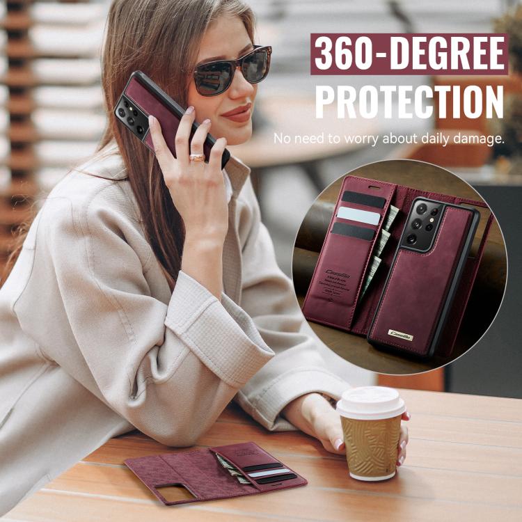For Samsung Galaxy S21 Ultra 5G CaseMe C49 Magnetic RFID Blocking Detachable Wallet Leather Phone Case