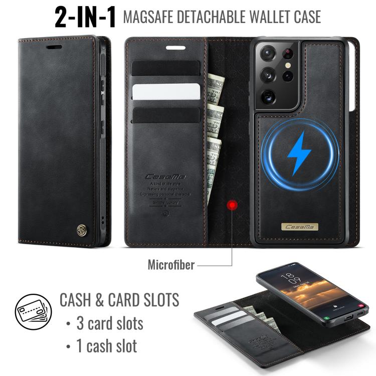 For Samsung Galaxy S21 Ultra 5G CaseMe C49 Magnetic RFID Blocking Detachable Wallet Leather Phone Case