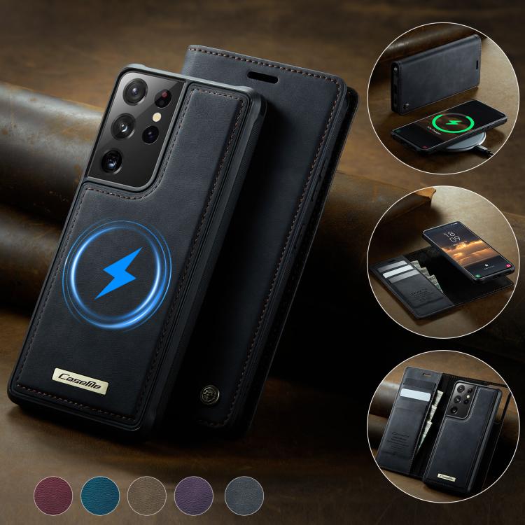 For Samsung Galaxy S21 Ultra 5G CaseMe C49 Magnetic RFID Blocking Detachable Wallet Leather Phone Case