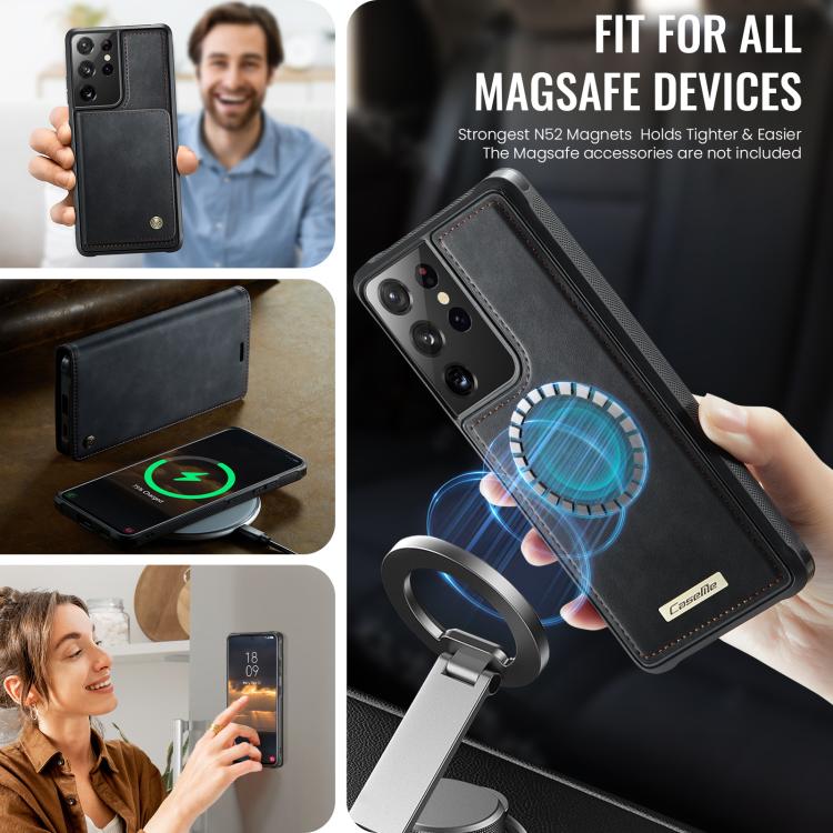 For Samsung Galaxy S21 Ultra 5G CaseMe C49 Magnetic RFID Blocking Detachable Wallet Leather Phone Case