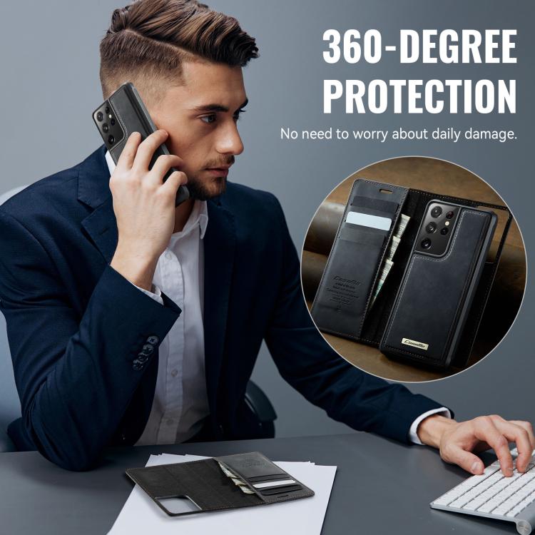 For Samsung Galaxy S21 Ultra 5G CaseMe C49 Magnetic RFID Blocking Detachable Wallet Leather Phone Case