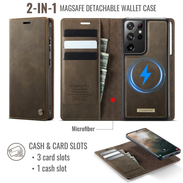 For Samsung Galaxy S21 Ultra 5G CaseMe C49 Magnetic RFID Blocking Detachable Wallet Leather Phone Case