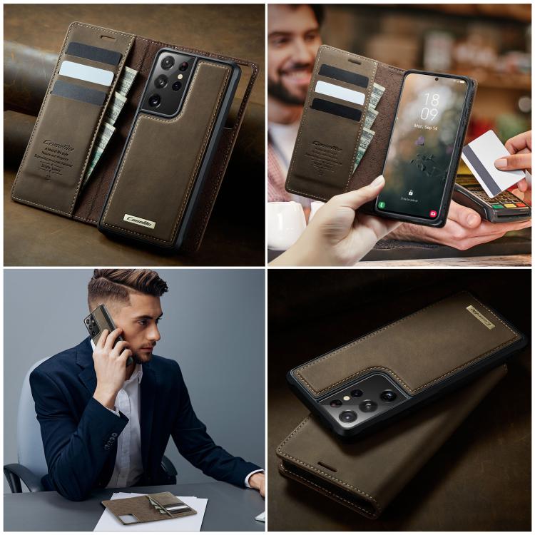 For Samsung Galaxy S21 Ultra 5G CaseMe C49 Magnetic RFID Blocking Detachable Wallet Leather Phone Case