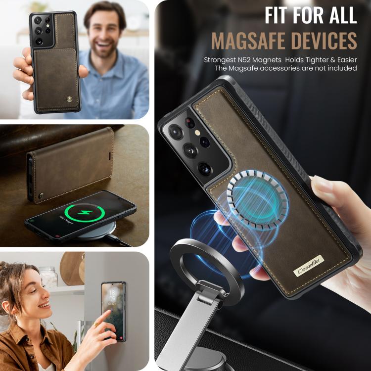 For Samsung Galaxy S21 Ultra 5G CaseMe C49 Magnetic RFID Blocking Detachable Wallet Leather Phone Case