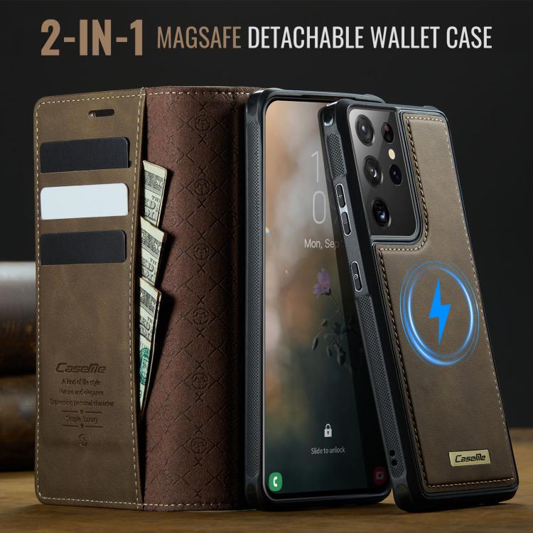 For Samsung Galaxy S21 Ultra 5G CaseMe C49 Magnetic RFID Blocking Detachable Wallet Leather Phone Case