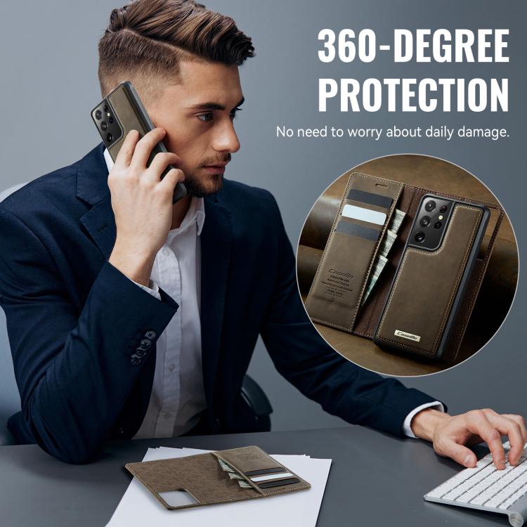 For Samsung Galaxy S21 Ultra 5G CaseMe C49 Magnetic RFID Blocking Detachable Wallet Leather Phone Case