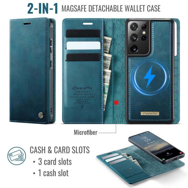For Samsung Galaxy S21 Ultra 5G CaseMe C49 Magnetic RFID Blocking Detachable Wallet Leather Phone Case
