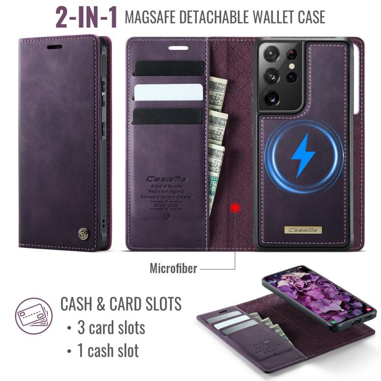 For Samsung Galaxy S21 Ultra 5G CaseMe C49 Magnetic RFID Blocking Detachable Wallet Leather Phone Case