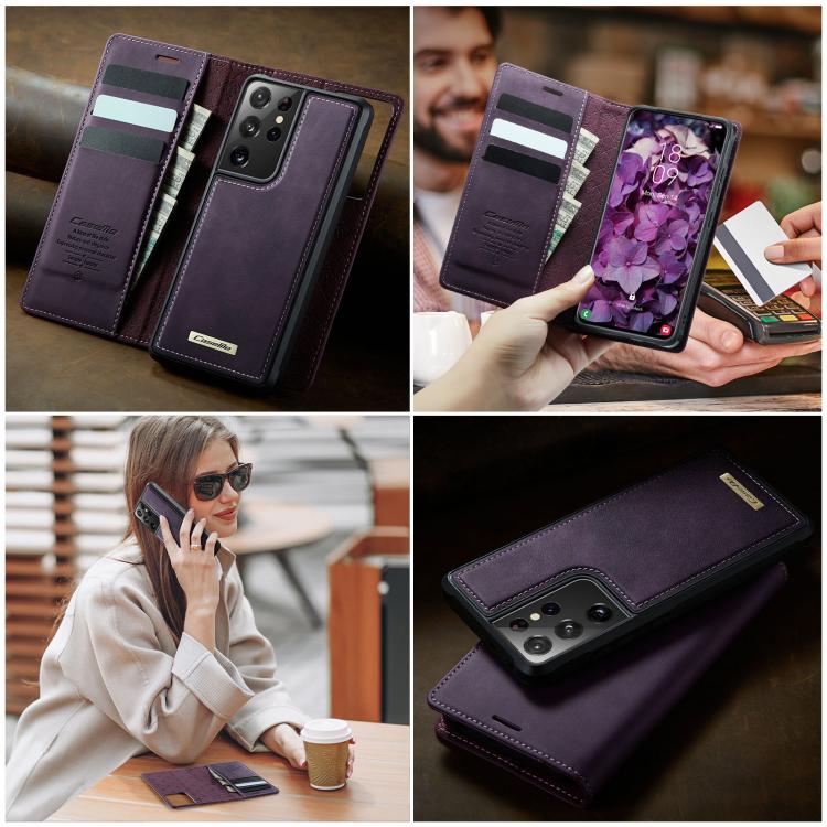 For Samsung Galaxy S21 Ultra 5G CaseMe C49 Magnetic RFID Blocking Detachable Wallet Leather Phone Case