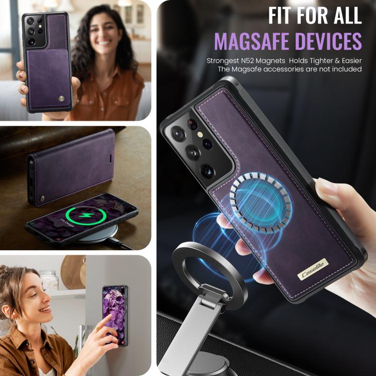 For Samsung Galaxy S21 Ultra 5G CaseMe C49 Magnetic RFID Blocking Detachable Wallet Leather Phone Case