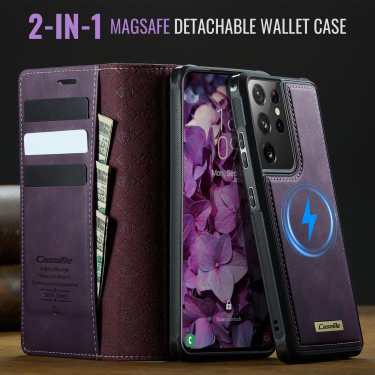 For Samsung Galaxy S21 Ultra 5G CaseMe C49 Magnetic RFID Blocking Detachable Wallet Leather Phone Case