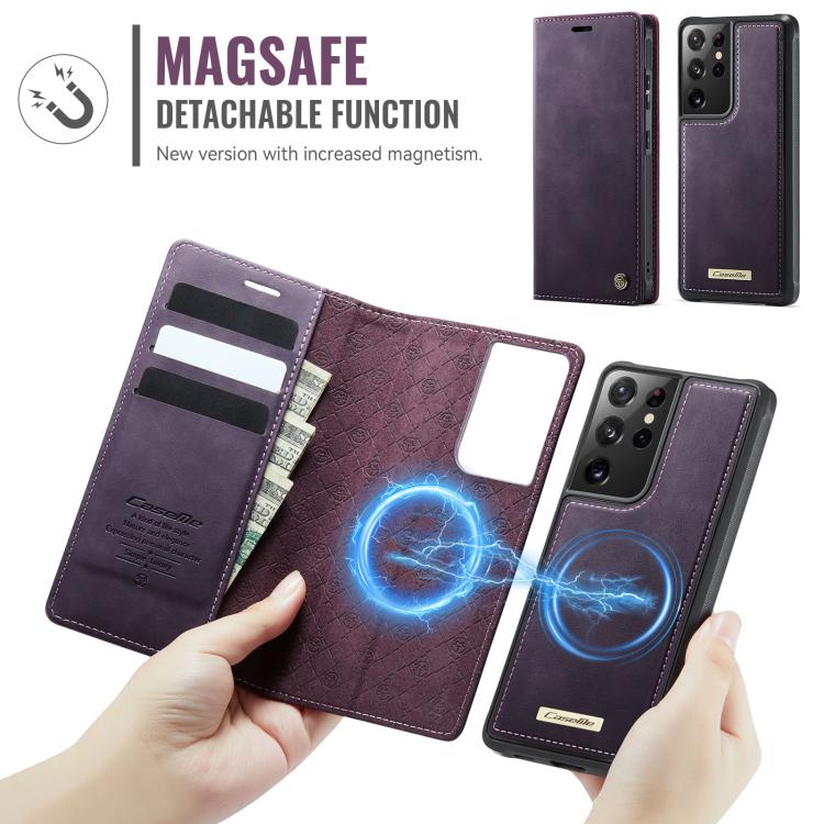For Samsung Galaxy S21 Ultra 5G CaseMe C49 Magnetic RFID Blocking Detachable Wallet Leather Phone Case