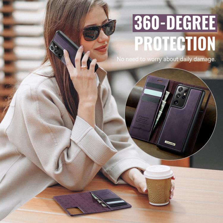 For Samsung Galaxy S21 Ultra 5G CaseMe C49 Magnetic RFID Blocking Detachable Wallet Leather Phone Case