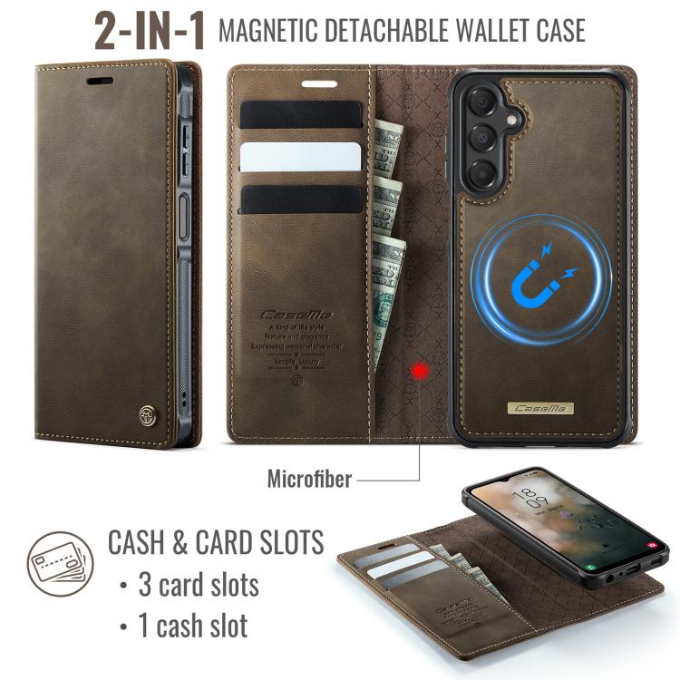 For Samsung Galaxy A14 5G / M44 CaseMe C49 Magnetic RFID Blocking Detachable Wallet Leather Phone Case