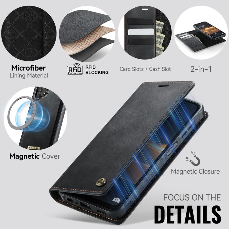 For Samsung Galaxy A13 / A04s CaseMe C49 Magnetic RFID Blocking Detachable Wallet Leather Phone Case