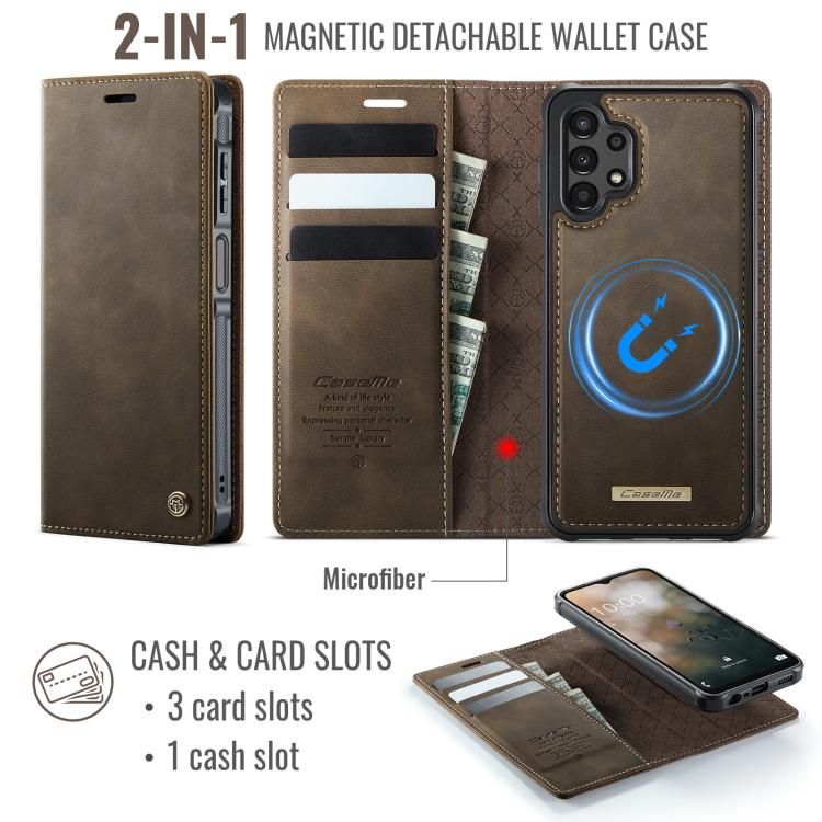For Samsung Galaxy A13 / A04s CaseMe C49 Magnetic RFID Blocking Detachable Wallet Leather Phone Case