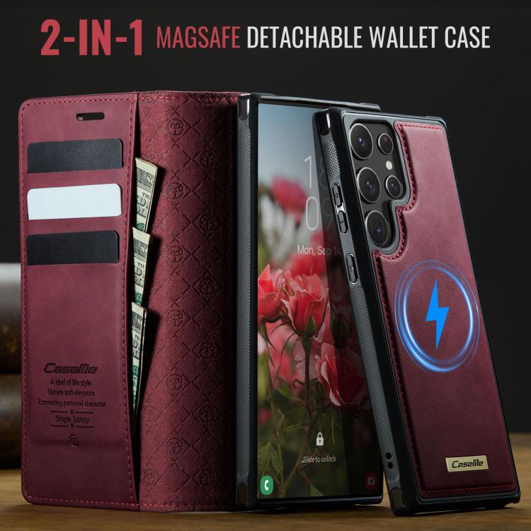 For Samsung Galaxy S22 Ultra 5G CaseMe C49 Magnetic RFID Blocking Detachable Wallet Leather Phone Case