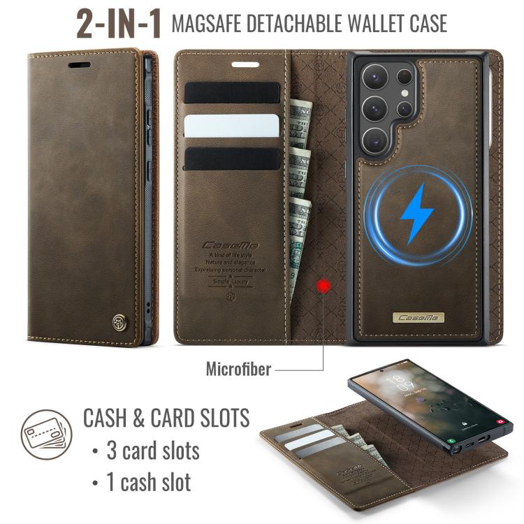 For Samsung Galaxy S22 Ultra 5G CaseMe C49 Magnetic RFID Blocking Detachable Wallet Leather Phone Case