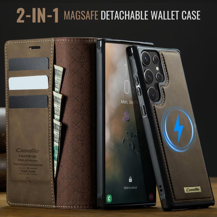 For Samsung Galaxy S22 Ultra 5G CaseMe C49 Magnetic RFID Blocking Detachable Wallet Leather Phone Case