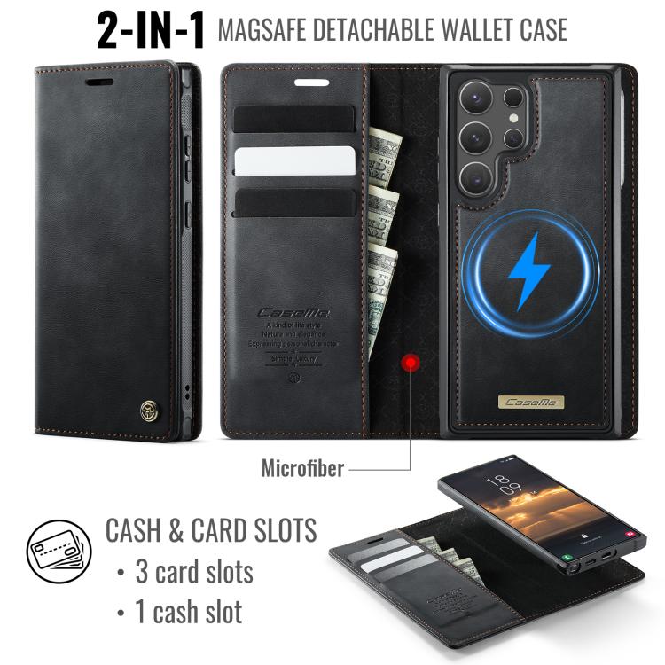 For Samsung Galaxy S23 Ultra 5G CaseMe C49 Magnetic RFID Blocking Detachable Wallet Leather Phone Case