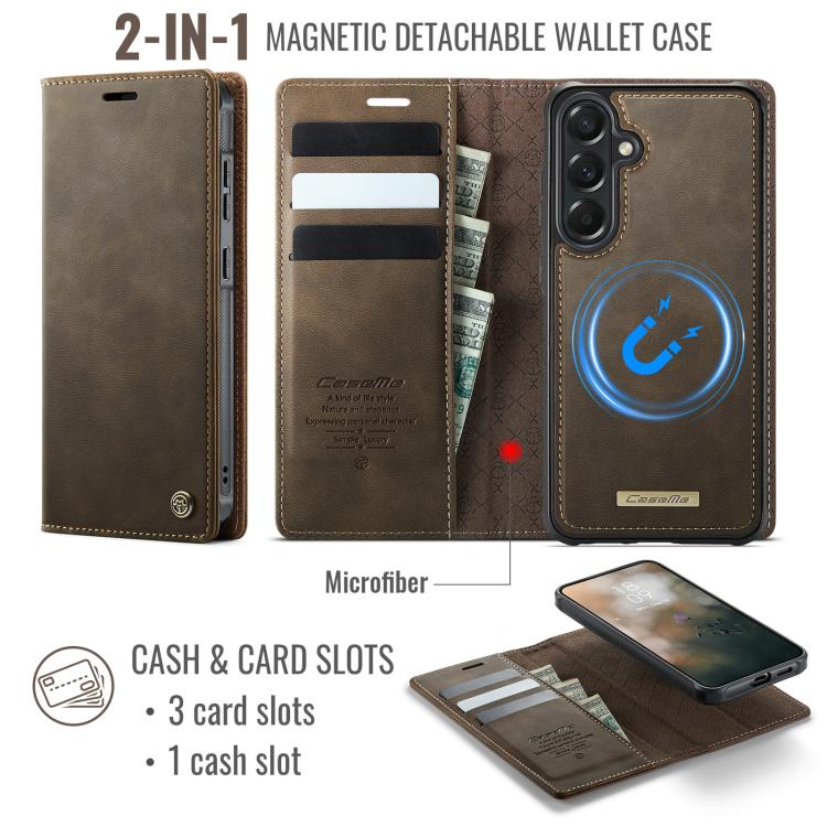 For Samsung Galaxy A57 5G CaseMe C49 Magnetic RFID Blocking Detachable Wallet Leather Phone Case