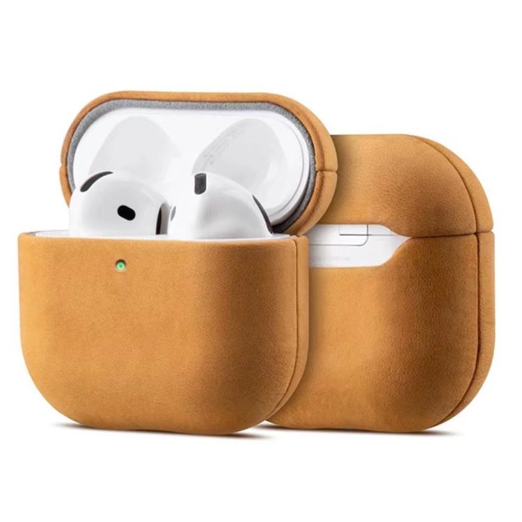 For AirPods 4 Crazy Horse Genuine Leather Earbuds Protective Case
