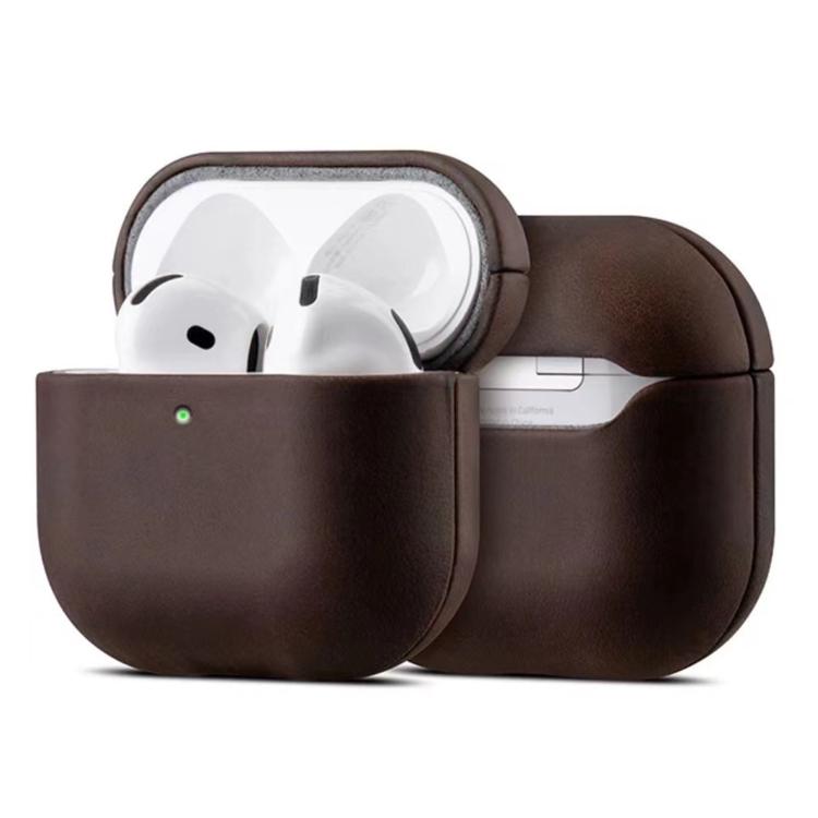 For AirPods 4 Crazy Horse Genuine Leather Earbuds Protective Case