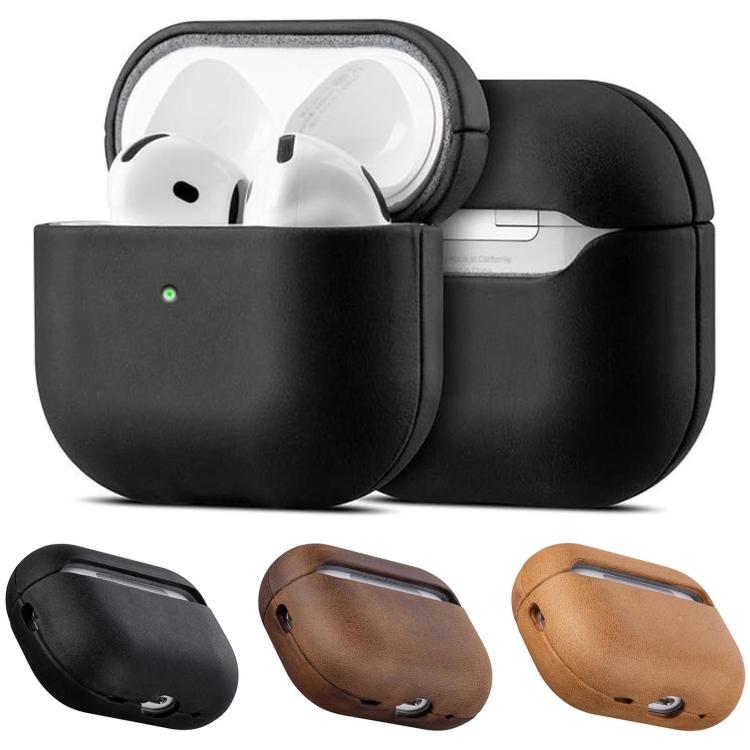 For AirPods Pro 2 Crazy Horse Genuine Leather Earbuds Protective Case