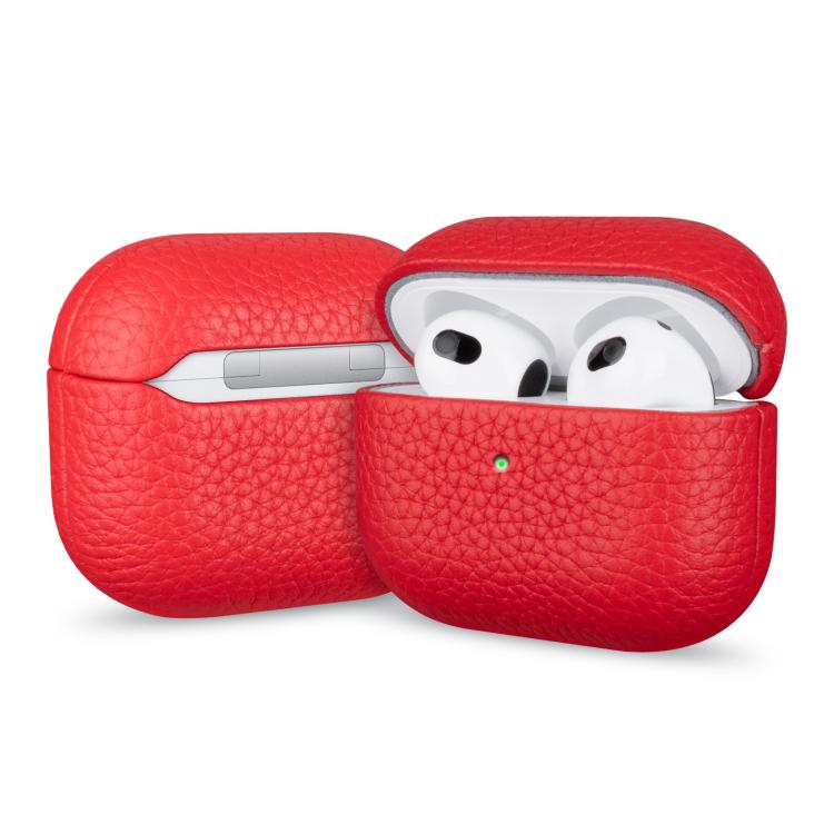 For AirPods Pro Litchi Grain Genuine Leather Earbuds Protective Case