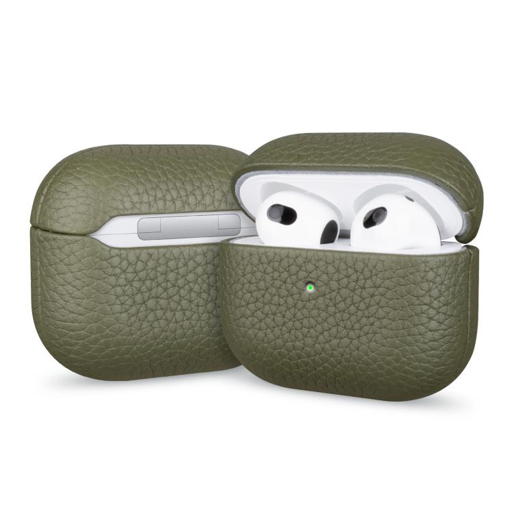 For AirPods 3 Litchi Grain Genuine Leather Earbuds Protective Case