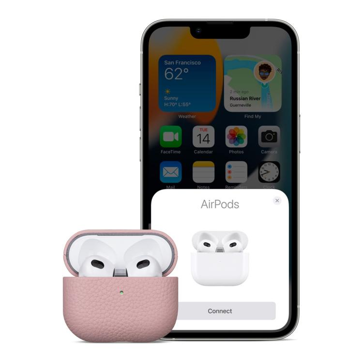 For AirPods Pro Litchi Grain Genuine Leather Earbuds Protective Case