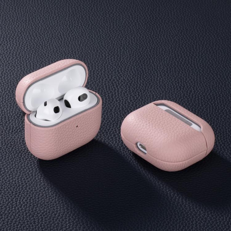 For AirPods Pro Litchi Grain Genuine Leather Earbuds Protective Case