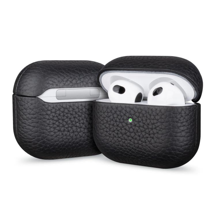 For AirPods 4 Litchi Grain Genuine Leather Earbuds Protective Case