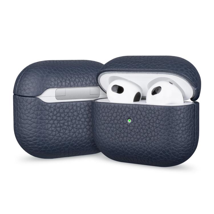 For AirPods 4 Litchi Grain Genuine Leather Earbuds Protective Case