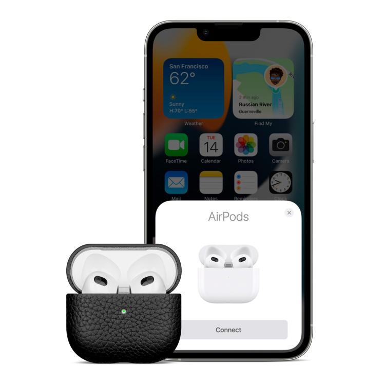 For AirPods 4 Litchi Grain Genuine Leather Earbuds Protective Case