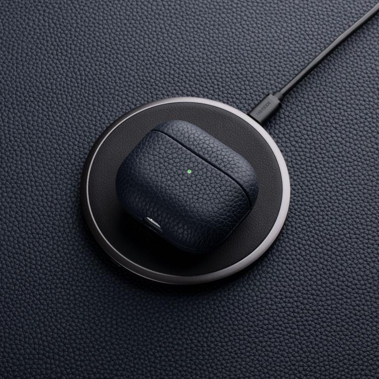 For AirPods 4 Litchi Grain Genuine Leather Earbuds Protective Case