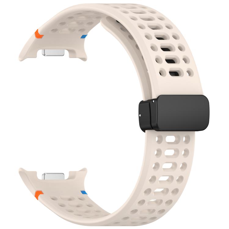 For Samsung Galaxy Watch8 / Watch8 Classic Magnetic Black Buckle Breathable Stitched Silicone Watch Band