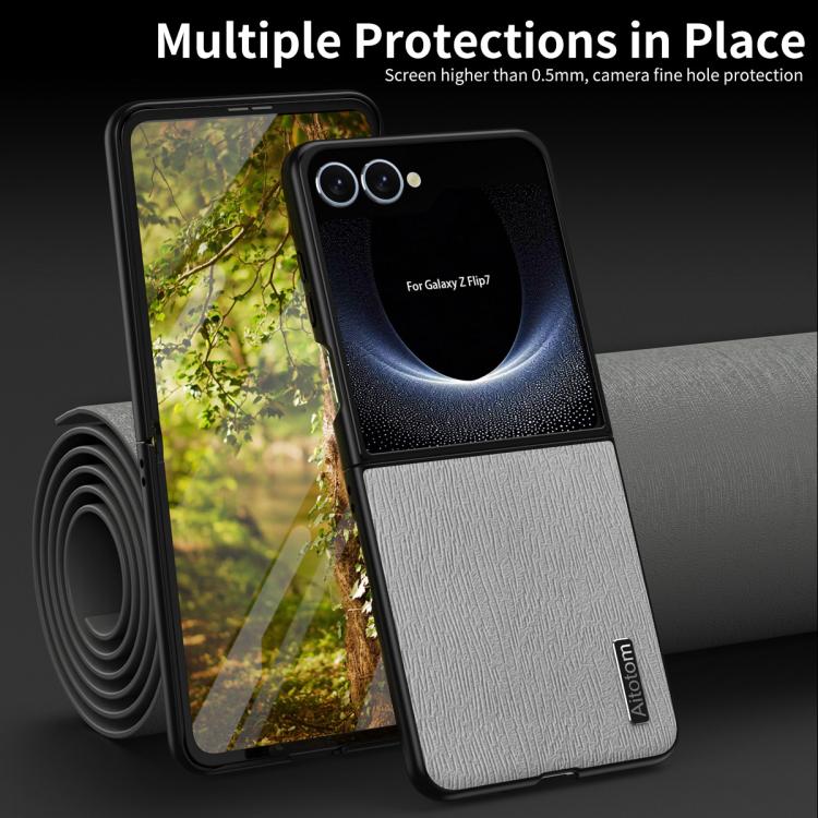 For Samsung Galaxy Z Flip7 5G Tree Bark Leather Shockproof Phone Case