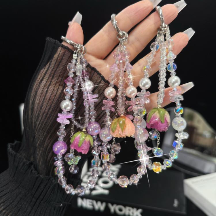 Purple Rose Real Flower Double-Layer Mobile PhoneChain