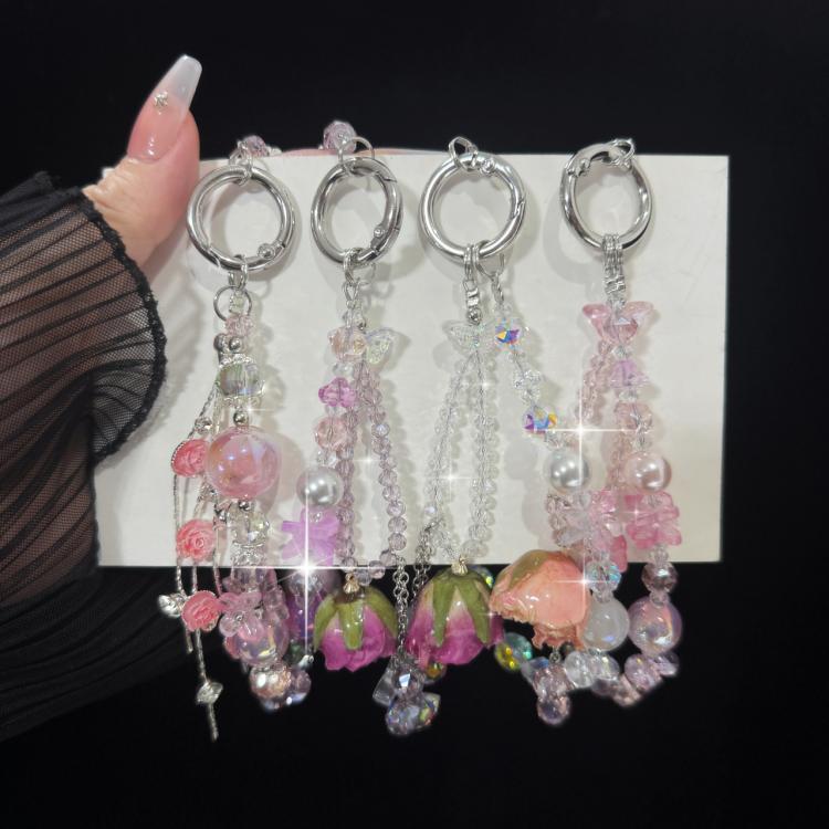 Pink Rose Real Flower Double-Layer Mobile PhoneChain
