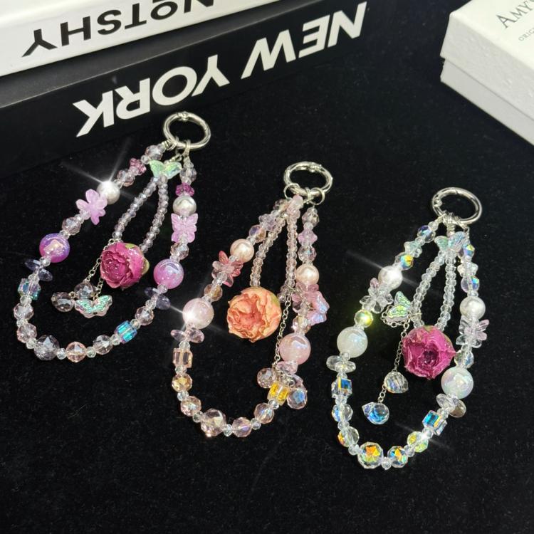 Purple Rose Real Flower Double-Layer Mobile PhoneChain