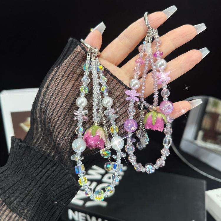 Purple Rose Real Flower Double-Layer Mobile PhoneChain