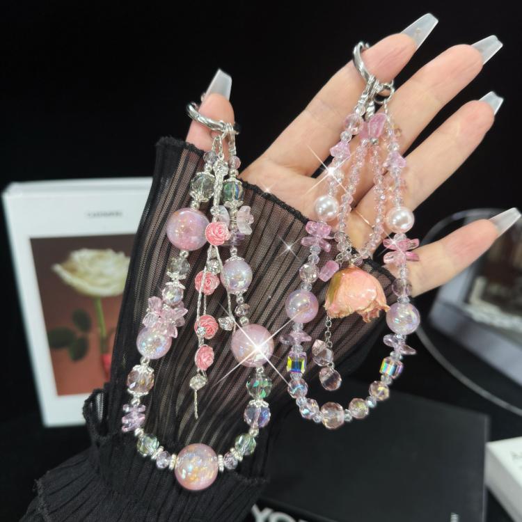 Purple Rose Real Flower Double-Layer Mobile PhoneChain