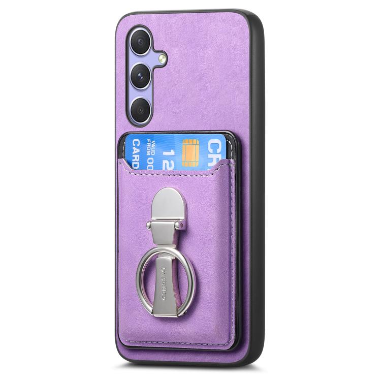 For Samsung Galaxy A15 Retro Folding Ring Holder Card Bag MagSafe Phone Case