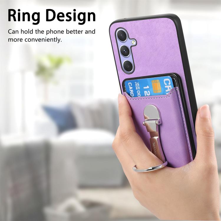 For Samsung Galaxy A15 Retro Folding Ring Holder Card Bag MagSafe Phone Case